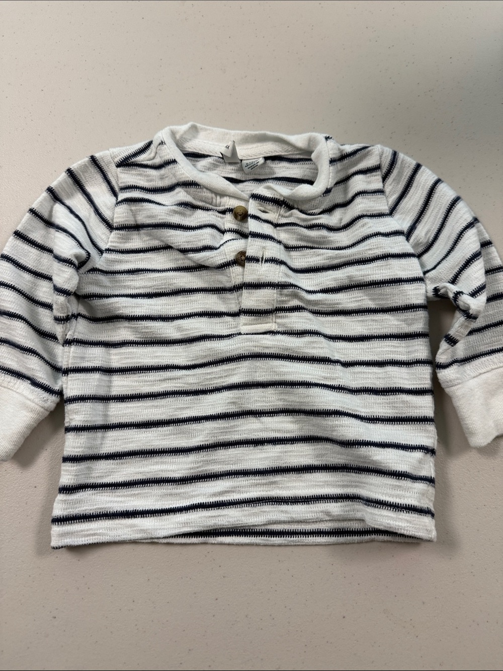 Toddler Striped Long-Sleeve Henley Top - White & Navy